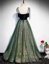 A-Line Semi Formal Prom Dresses Glittering Dress Wedding Guest Engagement Floor Length Sleeveless Spaghetti Strap Organza With Sequin